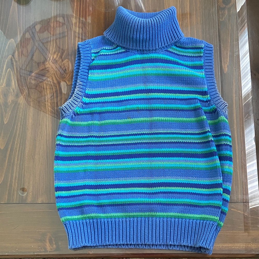 Vintage Ralph Lauren Purple Blue and Green Striped Women’s Sleeveless Sweater